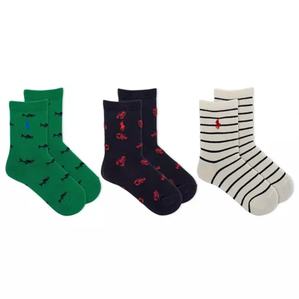 Polo Ralph Lauren Boys Sea Critter Crew Socks 3 Pack Set 9-11